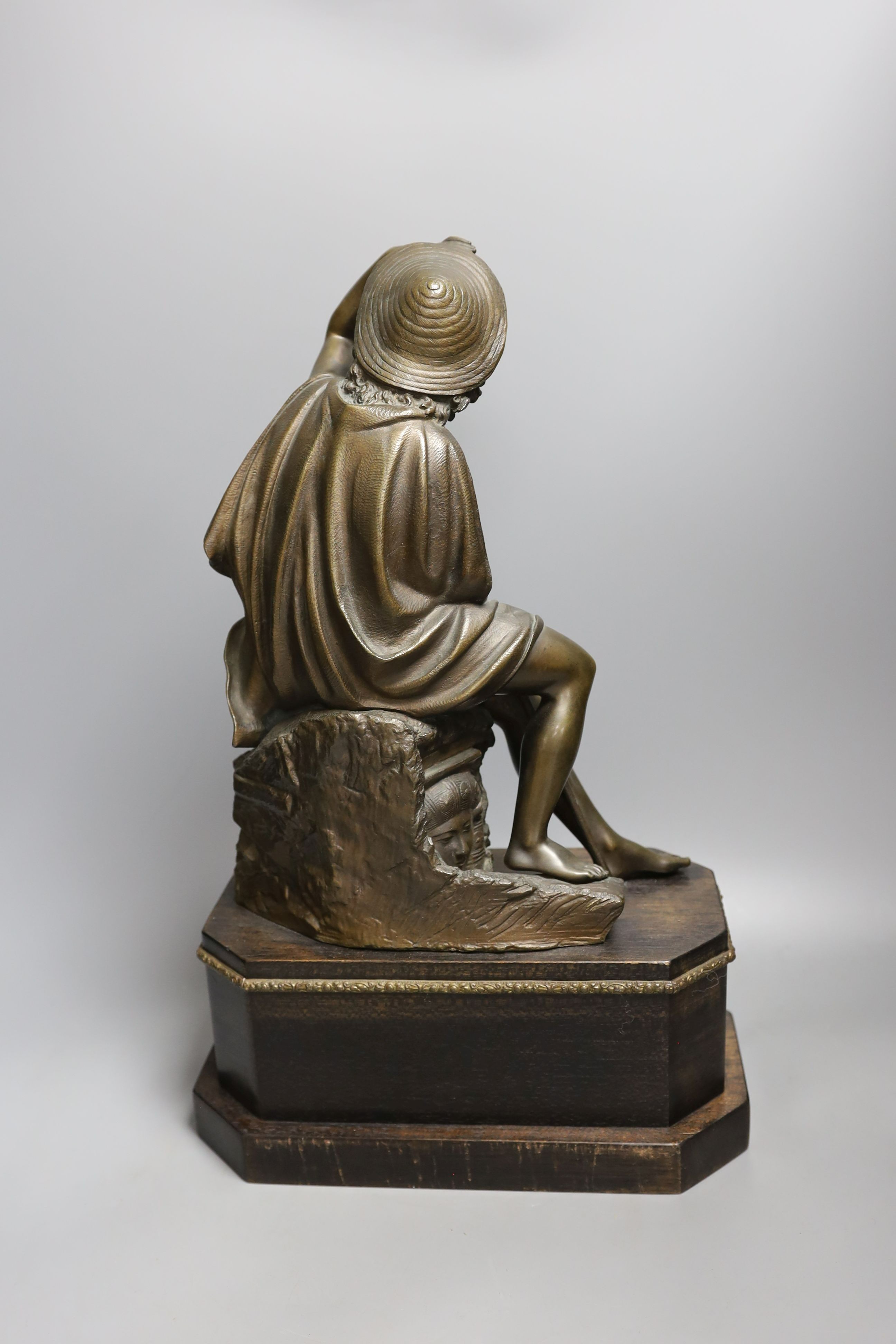 After Coinchon -a 19th century bronze seated shepherdess, 45 cms high including base.